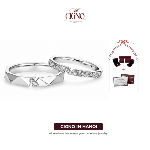 Nhẫn đôi Bạc 925 phủ Bạch kim cao cấp Amour Vein CIGNO