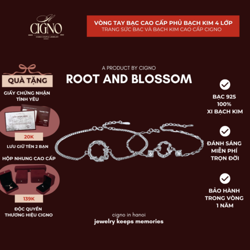 Vòng tay đôi Bạc 925 phủ Bạch kim cao cấp Root and Blossom CIGNO