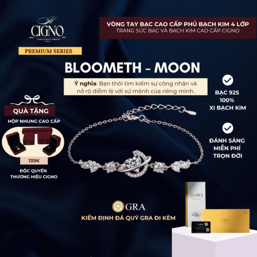 Vòng tay đá quý thiên nhiên Moissanite Bloometh Moon CIGNO