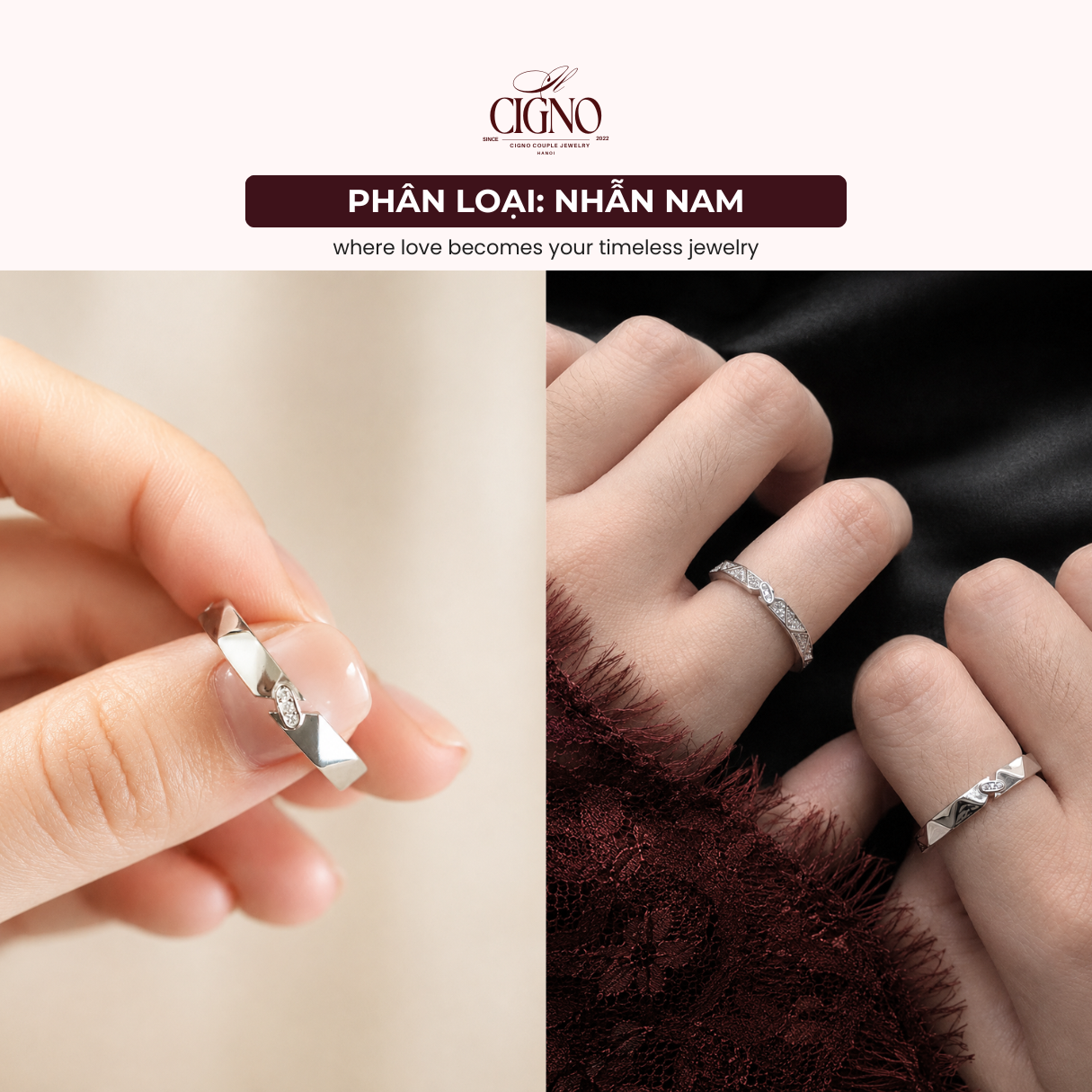 Nhẫn đôi Bạc 925 phủ Bạch kim cao cấp Amour Vein CIGNO - Ảnh 9