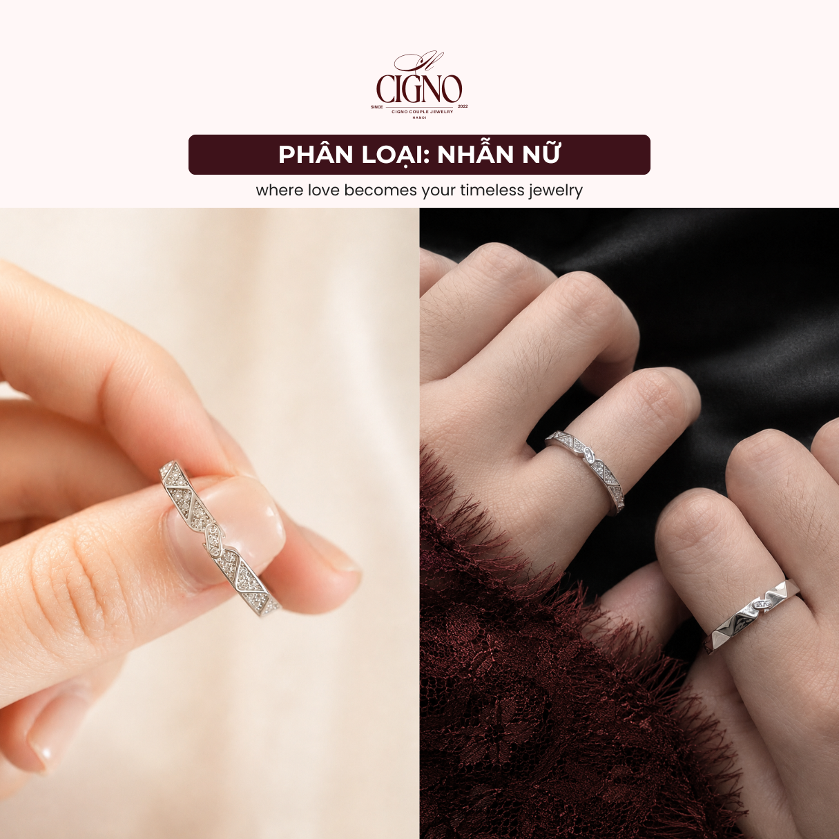 Nhẫn đôi Bạc 925 phủ Bạch kim cao cấp Amour Vein CIGNO - Ảnh 10