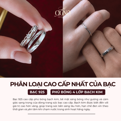 Alternative view of Nhẫn đôi Bạc 925 phủ Bạch kim cao cấp He is my king CIGNO