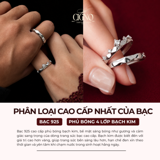 Alternative view of Nhẫn đôi Bạc 925 phủ Bạch kim cao cấp Ivory Garden CIGNO