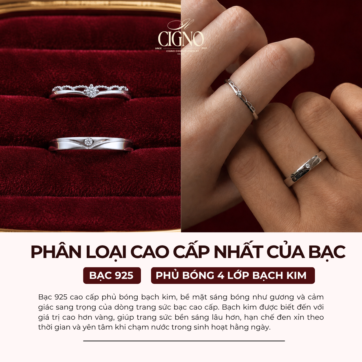 Nhẫn đôi Bạc 925 phủ Bạch kim cao cấp He is my king CIGNO - Ảnh 2