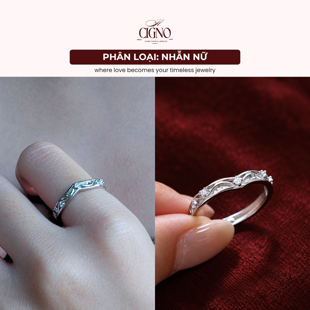 Nhẫn đôi Bạc 925 phủ Bạch kim cao cấp The First Letter CIGNO - Ảnh 6