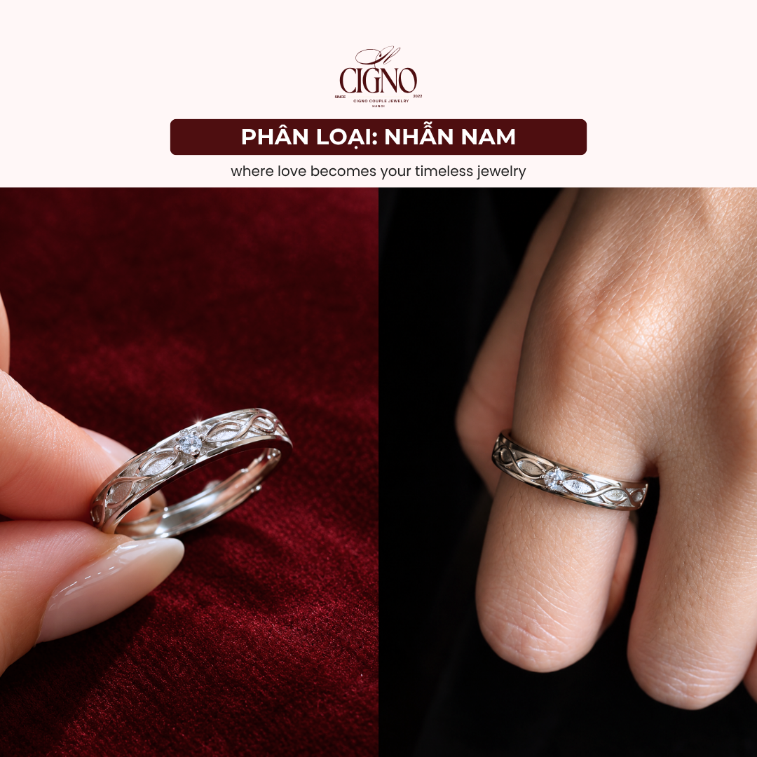 Nhẫn đôi Bạc 925 phủ Bạch kim cao cấp The First Letter CIGNO - Ảnh 7