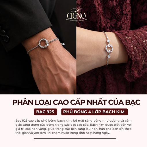 Alternative view of Vòng tay đôi Bạc 925 phủ Bạch kim cao cấp Root and Blossom CIGNO