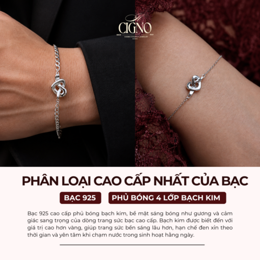 Alternative view of Vòng tay đôi Bạc 925 phủ bạch kim cao cấp Redamancy CIGNO