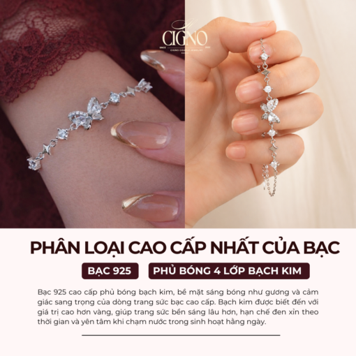 Alternative view of Vòng tay nữ Bạc 925 phủ Bạch kim cao cấp Etherea Argent CIGNO