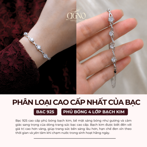 Alternative view of Vòng tay Bạc 925 phủ Bạch kim cao cấp Bloometh CIGNO