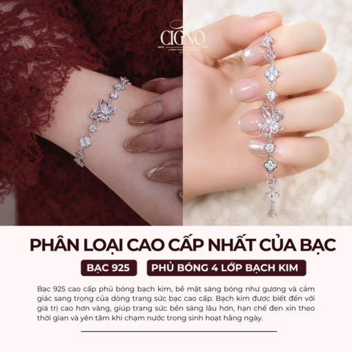 Alternative view of Vòng tay nữ Bạc 925 phủ Bạch kim cao cấp Etherea Rose Quart CIGNO