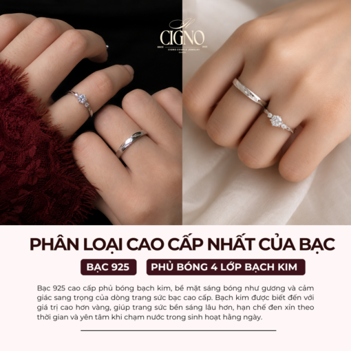 Alternative view of Nhẫn đôi Bạc 925 phủ Bạch kim cao cấp Diamond CIGNO