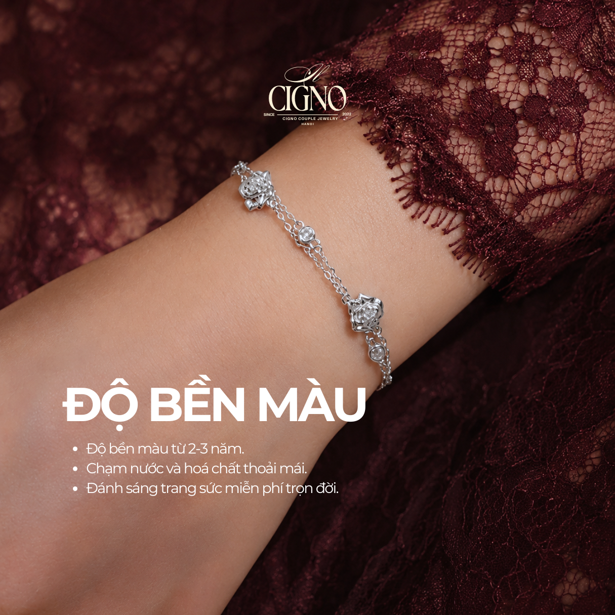 Vòng tay đôi Bạc 925 phủ Bạch kim cao cấp The Tale of Rose CIGNO - Ảnh 4
