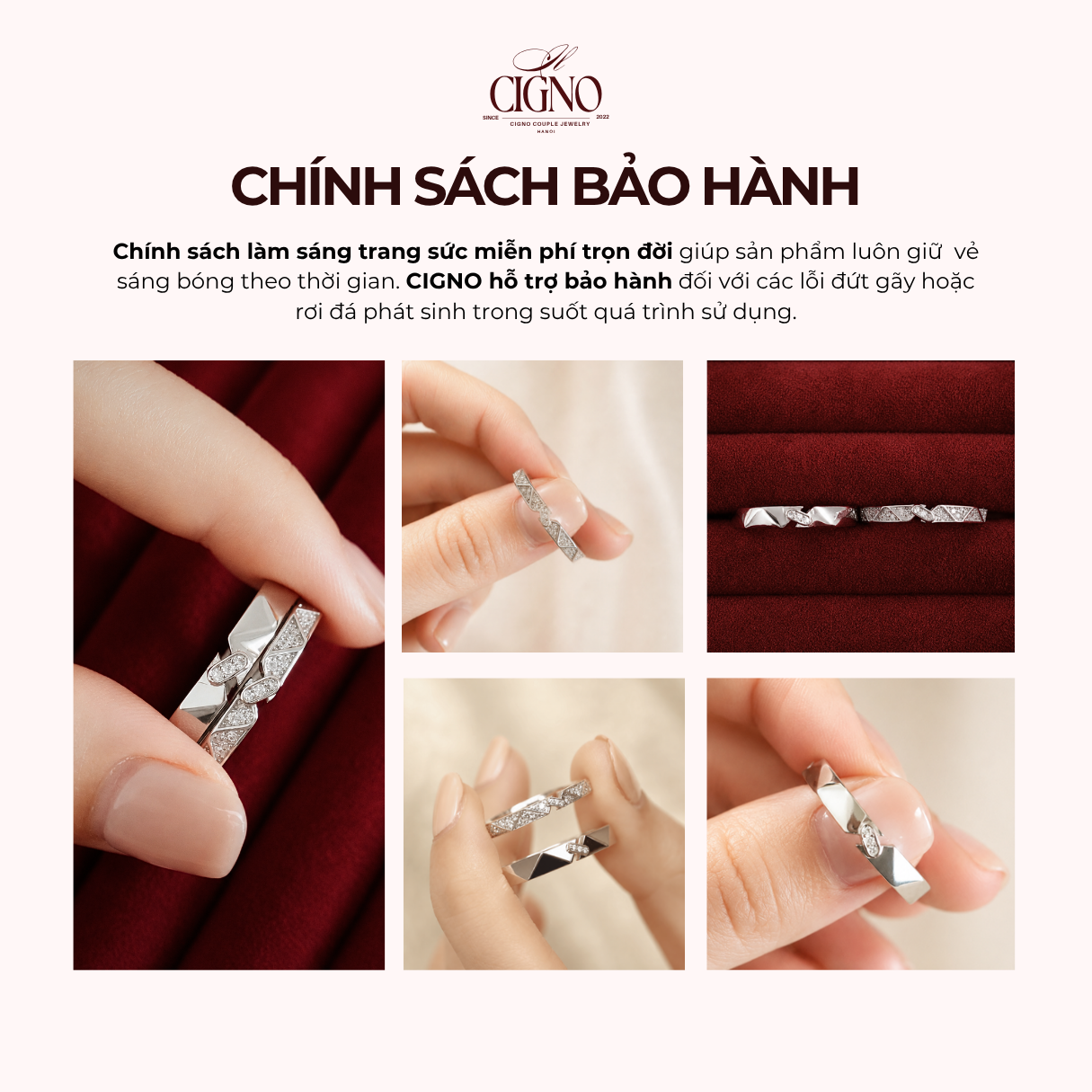 Nhẫn đôi Bạc 925 phủ Bạch kim cao cấp Amour Vein CIGNO - Ảnh 7