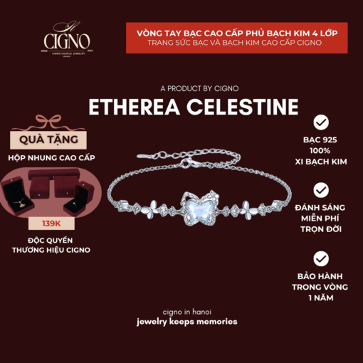 Vòng tay nữ Bạc 925 phủ Bạch kim cao cấp Etherea Celestine CIGNO