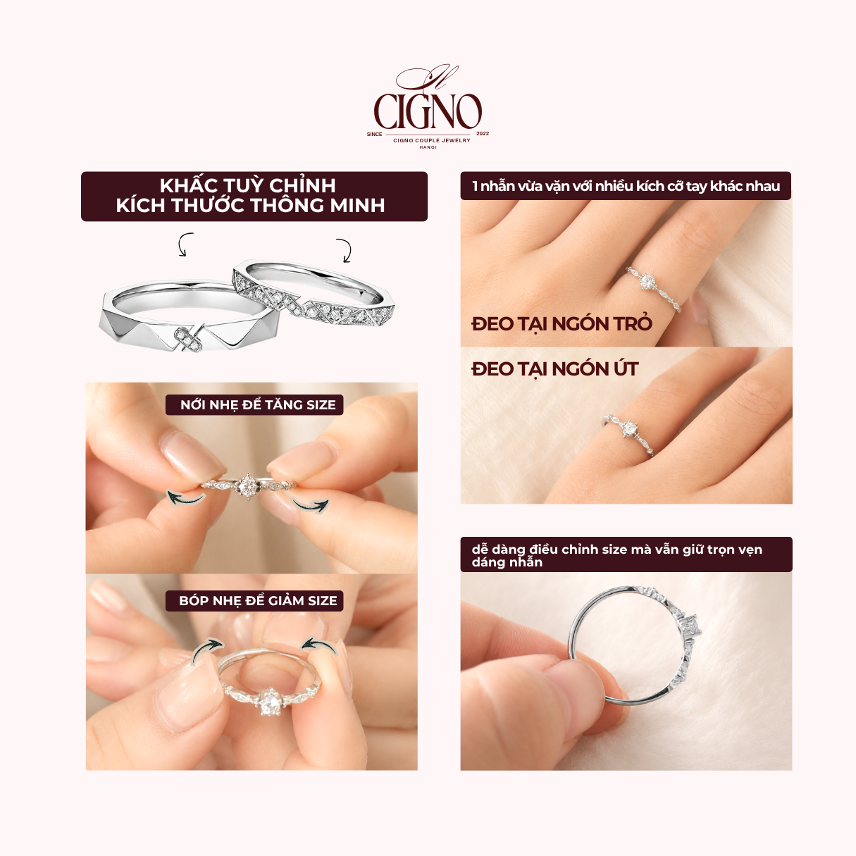 Nhẫn đôi Bạc 925 phủ Bạch kim cao cấp Amour Vein CIGNO - Ảnh 8