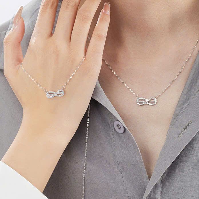 Dây chuyền đôi Bạc 925 phủ Bạch kim cao cấp Infinity CIGNO - Ảnh 4