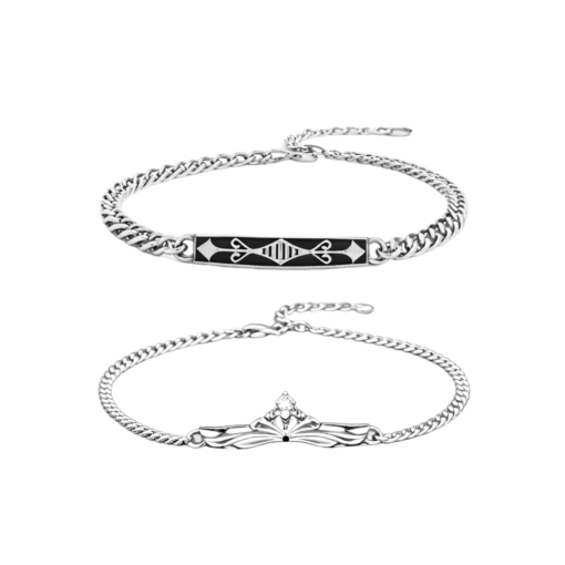 Vòng tay đôi Bạc 925 phủ Bạch kim cao cấp King and Queen CIGNO