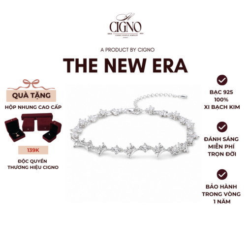 Vòng tay nữ Bạc 925 phủ Bạch kim cao cấp The New Era CIGNO