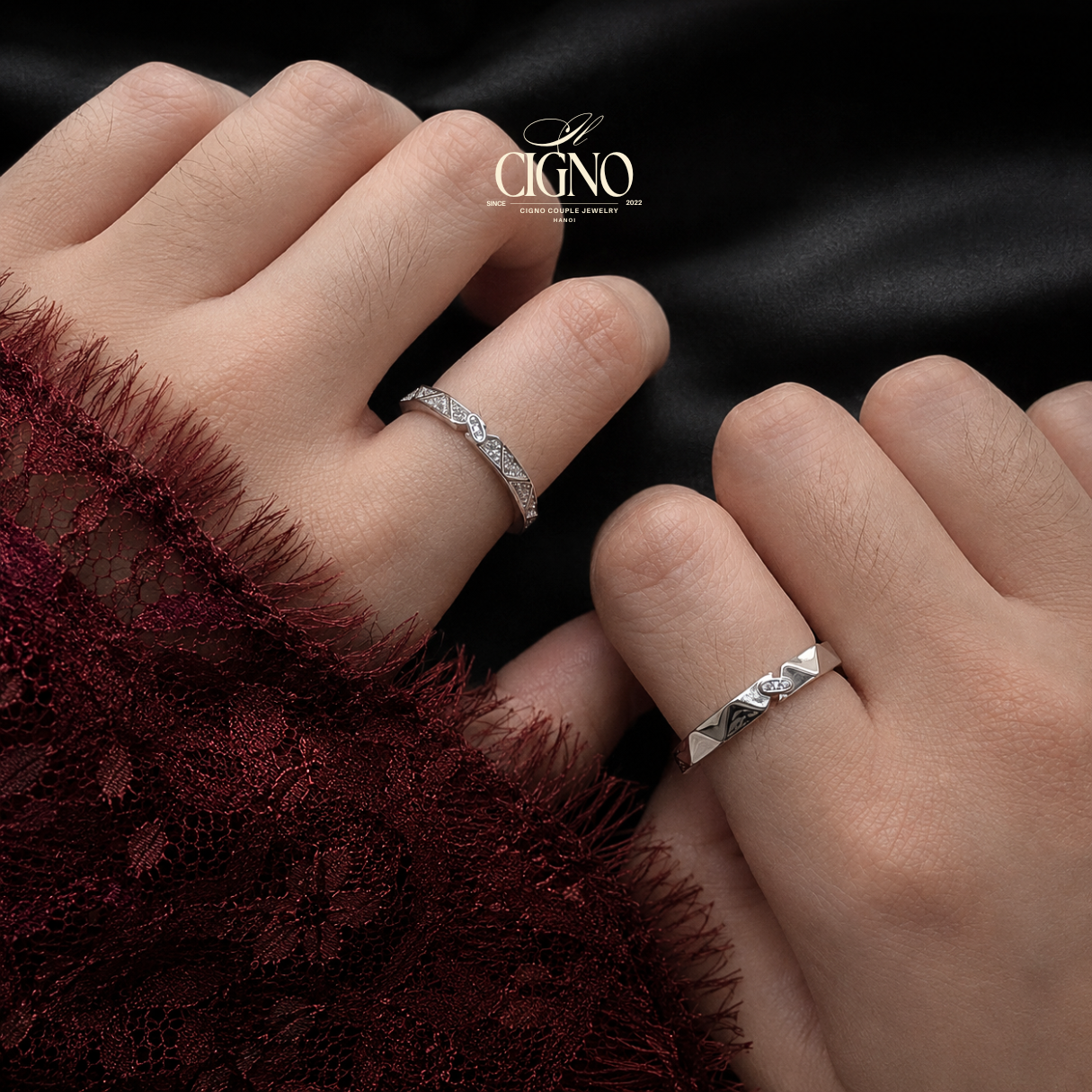 Nhẫn đôi Bạc 925 phủ Bạch kim cao cấp Amour Vein CIGNO - Ảnh 5