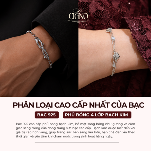 Alternative view of Vòng tay đôi Bạc 925 phủ Bạch kim cao cấp The Tale of Rose CIGNO