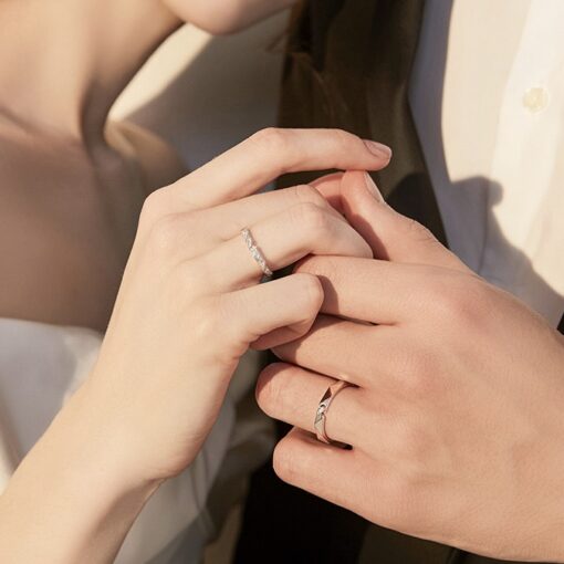 Alternative view of Nhẫn đôi Bạc 925 phủ Bạch kim cao cấp Amour Vein CIGNO