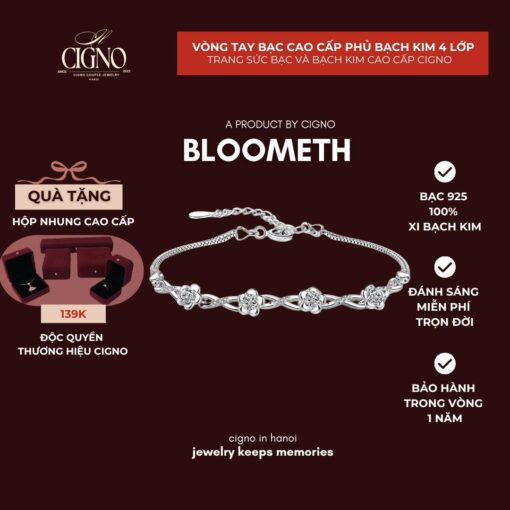 Vòng tay Bạc 925 phủ Bạch kim cao cấp Bloometh CIGNO