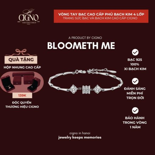 Vòng tay Bạc 925 phủ Bạch kim cao cấp Bloometh Me CIGNO