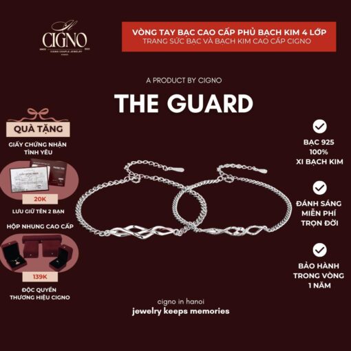 Vòng tay đôi Bạc 925 phủ Bạch kim cao cấp The Guard CIGNO