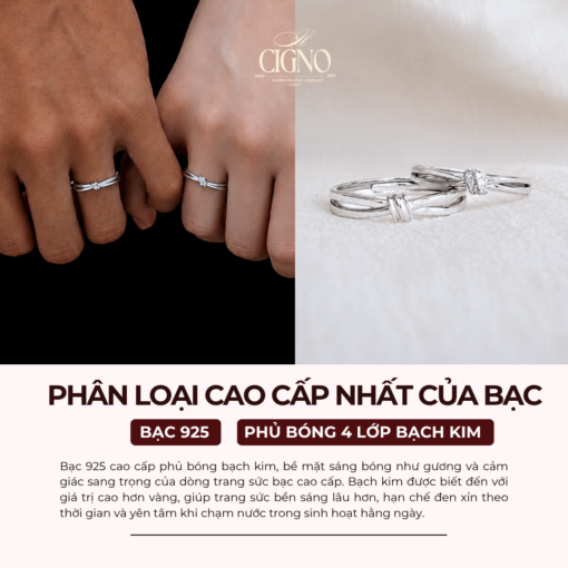 Alternative view of Nhẫn đôi Bạc 925 phủ Bạch kim cao cấp Handfasting CIGNO