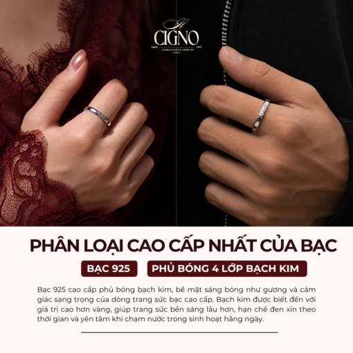 Alternative view of Nhẫn đôi Bạc 925 phủ Bạch kim cao cấp Twin Flame by CIGNO