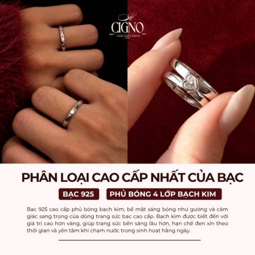 Alternative view of Nhẫn đôi Bạc 925 phủ Bạch kim cao cấp Twin Flame by CIGNO