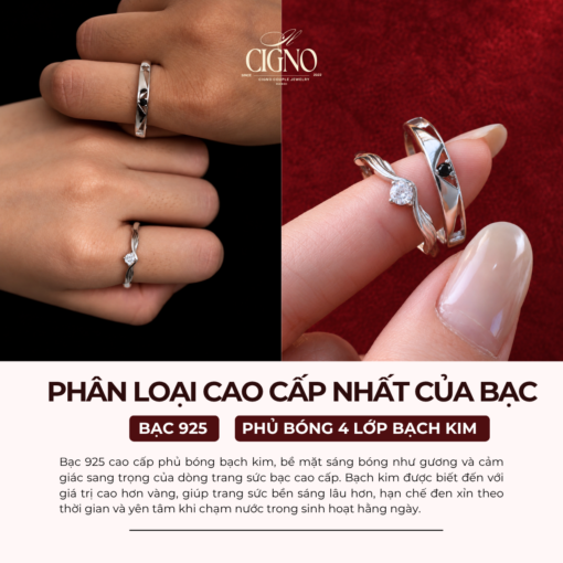 Alternative view of Nhẫn đôi Bạc 925 phủ Bạch kim cao cấp Timeless - Eternal Promise Collection by CIGNO