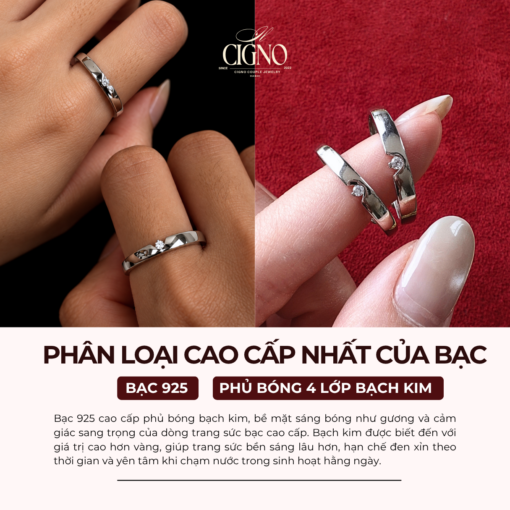 Alternative view of Nhẫn đôi Bạc 925 phủ Bạch kim cao cấp The Crown by CIGNO