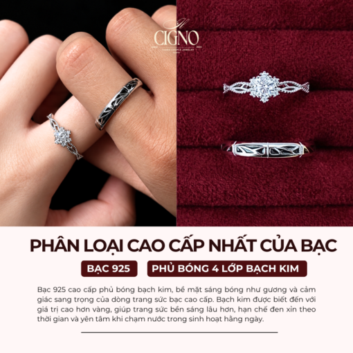 Alternative view of Nhẫn đôi Bạc 925 phủ Bạch kim cao cấp Eternity CIGNO
