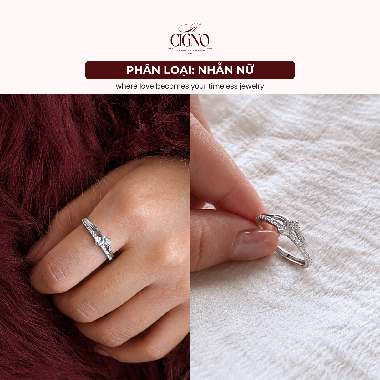 Nhẫn đôi Bạc 925 phủ Bạch kim cao cấp Tie The Knot CIGNO - Ảnh 5