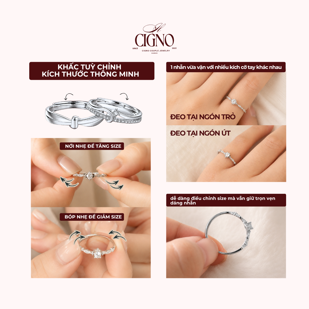 Nhẫn đôi Bạc 925 phủ Bạch kim cao cấp Tie The Knot CIGNO - Ảnh 10