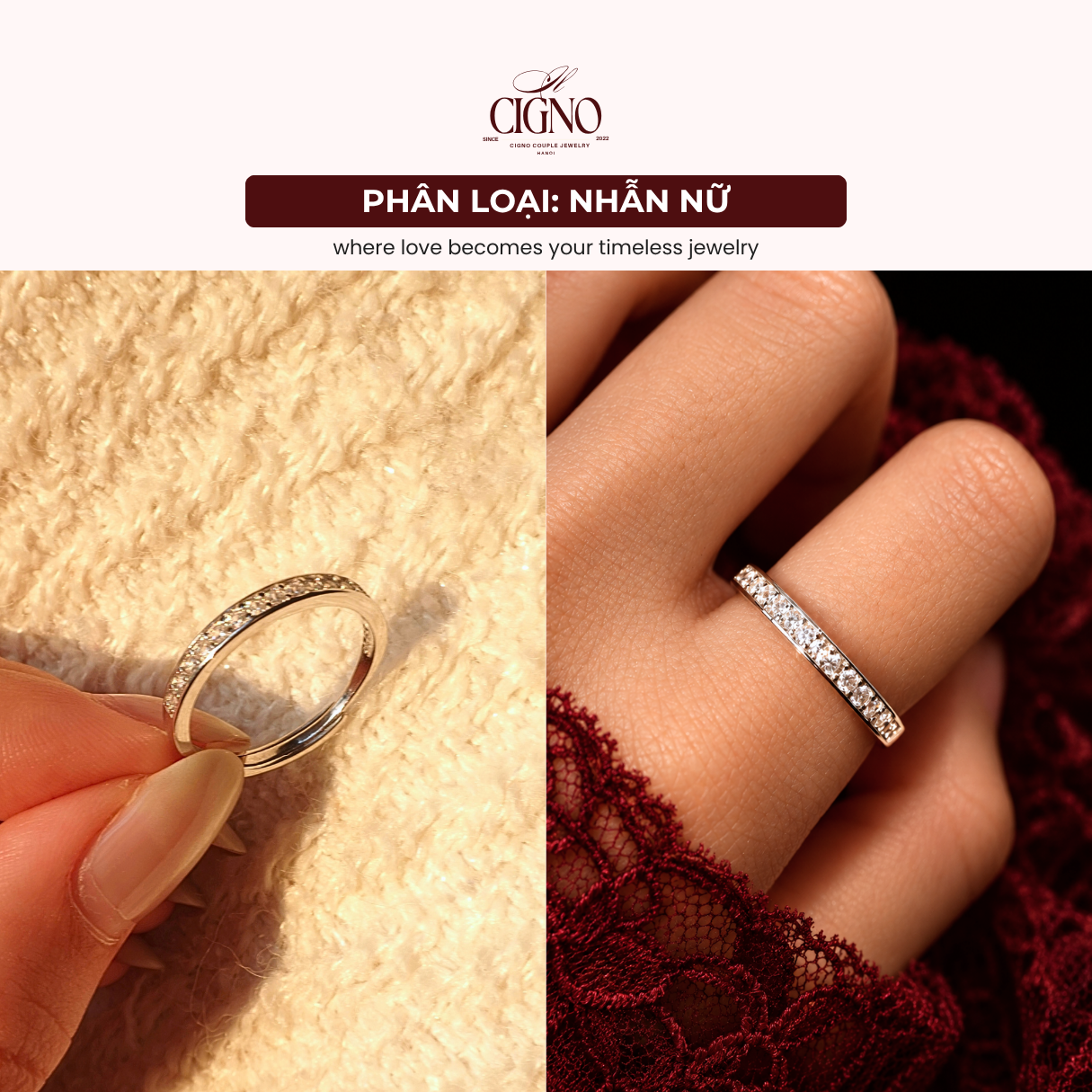 Nhẫn đôi Bạc 925 phủ Bạch kim cao cấp Pretending CIGNO - Ảnh 9
