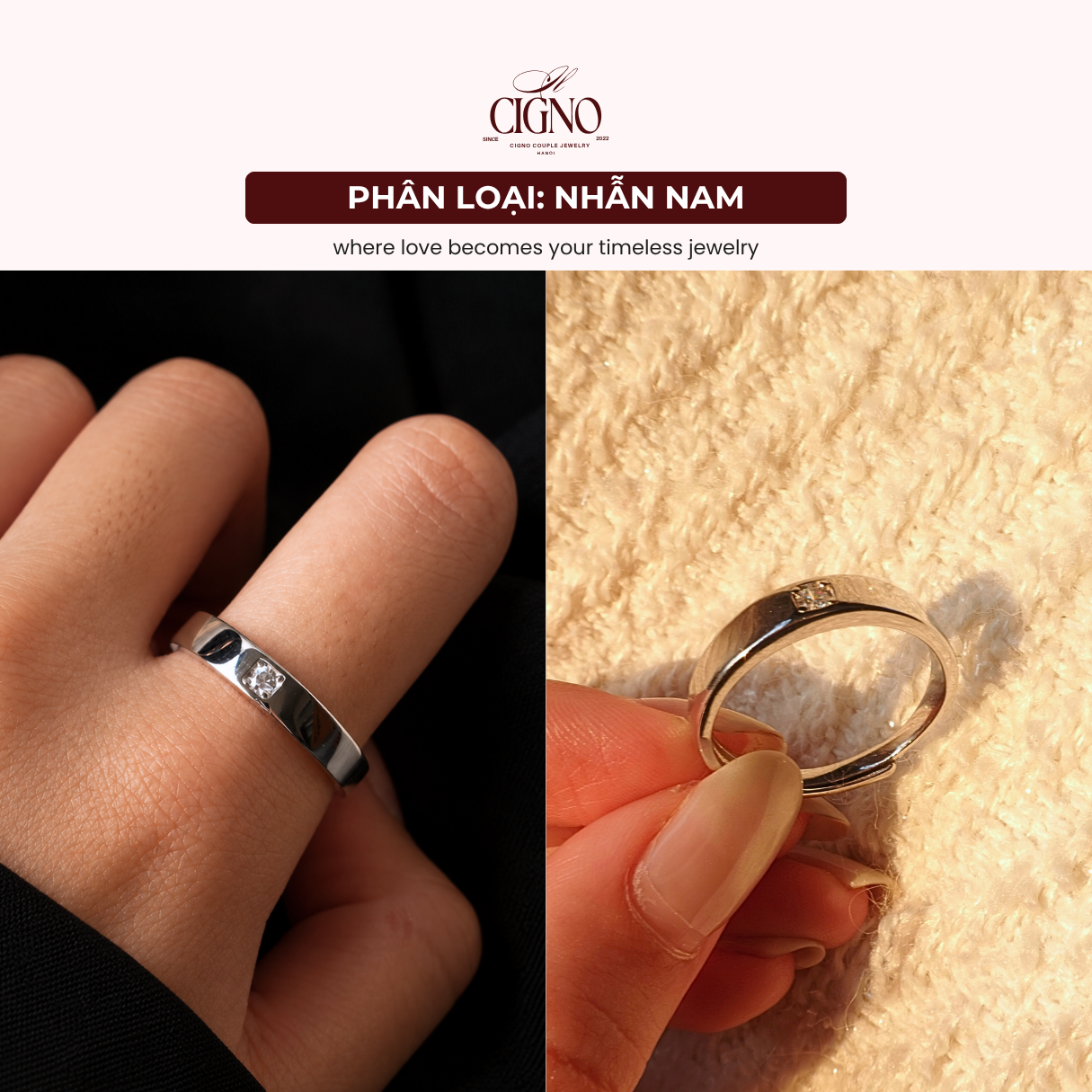 Nhẫn đôi Bạc 925 phủ Bạch kim cao cấp Pretending CIGNO - Ảnh 10