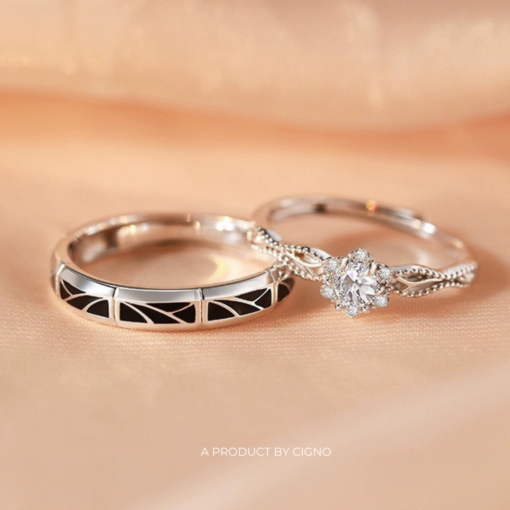 Alternative view of Nhẫn đôi Bạc 925 phủ Bạch kim cao cấp Eternity CIGNO