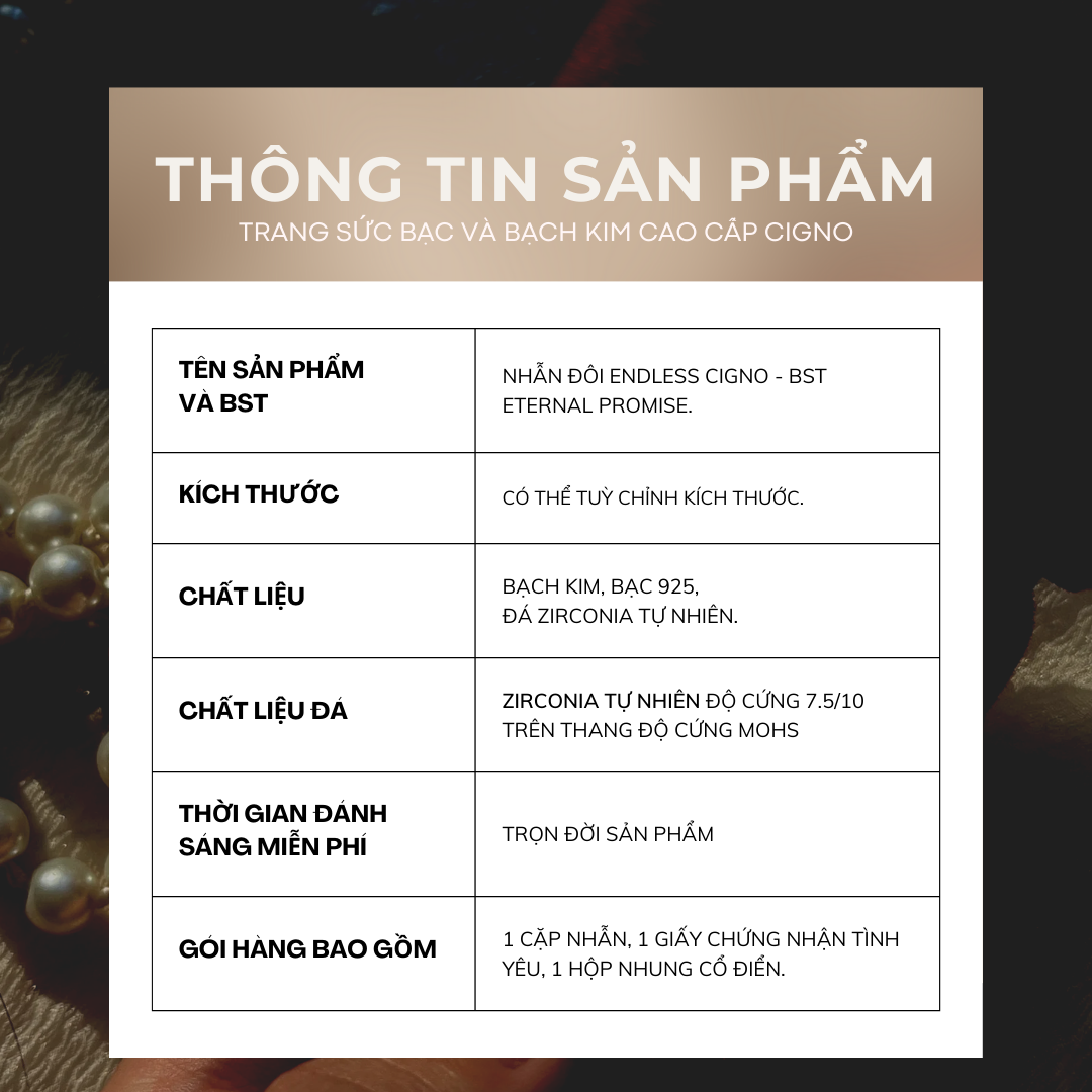 BST Eternal Promise - Nhẫn đôi Bạc 925 phủ Bạch kim cao cấp Endless CIGNO - Ảnh 3