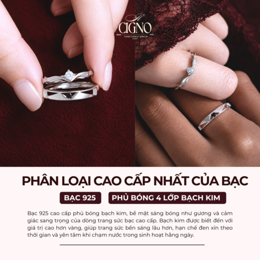Alternative view of Nhẫn đôi Bạc 925 phủ Bạch kim cao cấp Timeless - Eternal Promise Collection by CIGNO