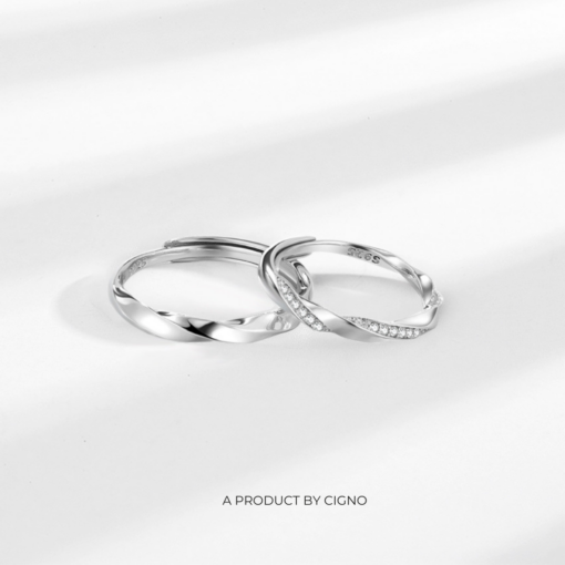 Alternative view of Nhẫn đôi Bạc 925 phủ Bạch kim cao cấp Continuare CIGNO