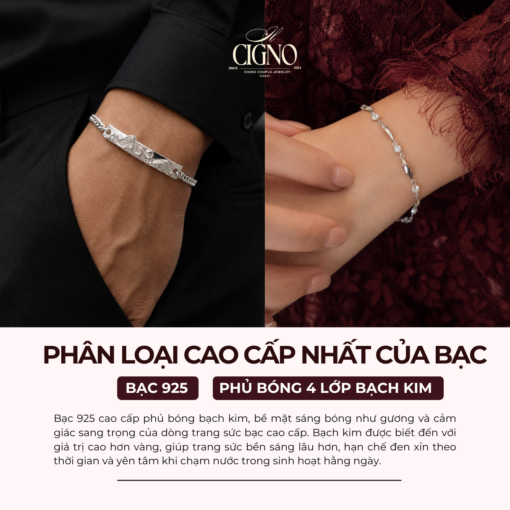 Alternative view of Vòng tay đôi Bạc 925 phủ Bạch kim cao cấp Is-Ra-El CIGNO