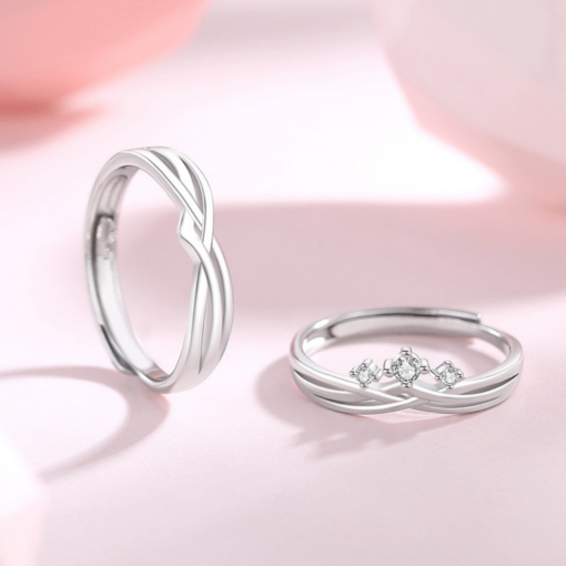 Alternative view of Nhẫn đôi Bạc 925 phủ Bạch kim cao cấp The Kingdom CIGNO