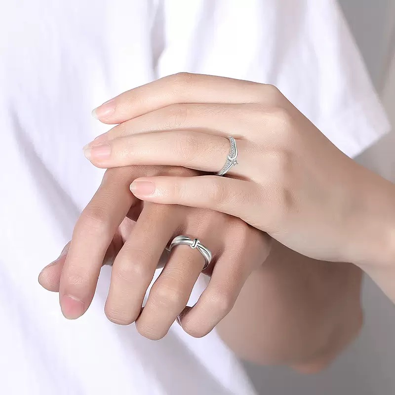 Nhẫn đôi Bạc 925 phủ Bạch kim cao cấp Tie The Knot CIGNO - Ảnh 3