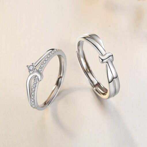 Alternative view of Nhẫn đôi Bạc 925 phủ Bạch kim cao cấp Tie The Knot CIGNO