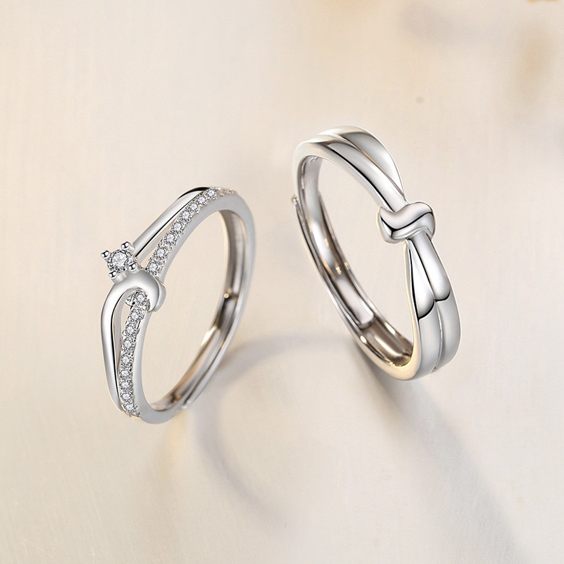 Nhẫn đôi Bạc 925 phủ Bạch kim cao cấp Tie The Knot CIGNO - Ảnh 2