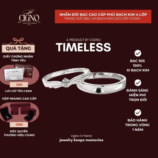 Nhẫn đôi Bạc 925 phủ Bạch kim cao cấp Timeless - Eternal Promise Collection by CIGNO