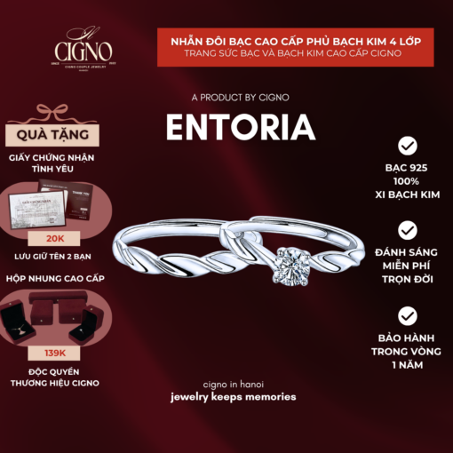 Nhẫn đôi Bạc 925 phủ Bạch kim cao cấp Entoria CIGNO